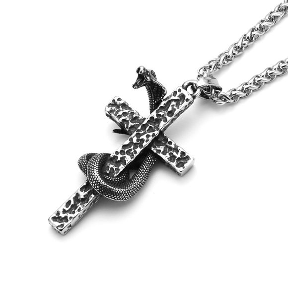 Gravestone Snake Cross Religious Unisex Pendant Necklace, GP1231033 - Picture 5 of 7